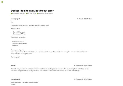 
                            13. Docker login to nvcr.io: timeout error - NVIDIA Developer Forums