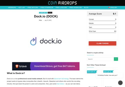 
                            6. Dock.io: Get free DOCK tokens from the professional social network