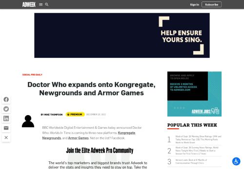 
                            8. Doctor Who expands onto Kongregate, Newgrounds and Armor Games
