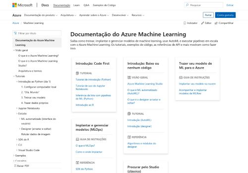 
                            7. Documentação do Azure Machine Learning – Tutoriais, Referência de ...