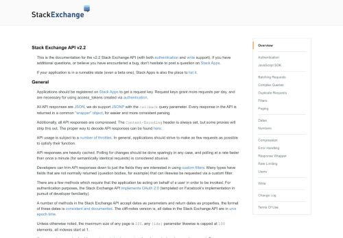 
                            5. Documentation - Stack Exchange API