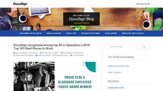 
                            11. DocuSign recognized among top 20 in Glassdoor's 2019 Top 100 Best ...