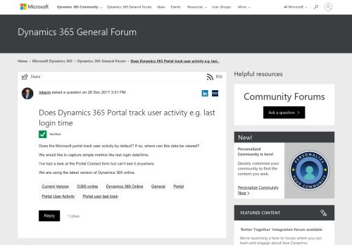 
                            5. Does Dynamics 365 Portal track user activity e.g. last login time ...