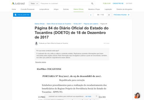 
                            8. DOETO 18/12/2017 - Pg. 84 | Diário Oficial do Estado do Tocantins ...