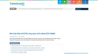 
                            9. Đổi mật khẩu wifi ZTE, thay pass wifi viettel ZTE F600W - Thủ thuật