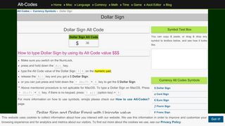 
                            11. Dollar Sign - Alt Codes
