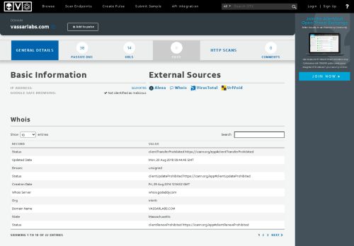 
                            6. Domain: vassarlabs.com - AlienVault - Open Threat Exchange