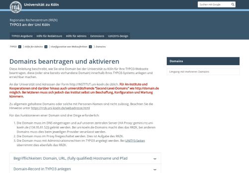 
                            6. Domains - TYPO3 - Universität zu Köln