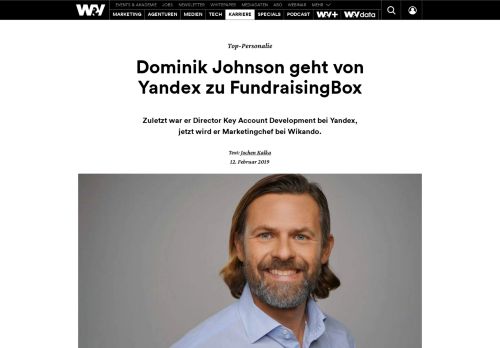 
                            13. Dominik Johnson geht von Yandex zu FundraisingBox | W&V