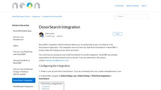 
                            8. DonorSearch Integration – NeonCRM Support Center