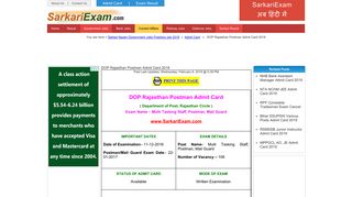 
                            2. DOP Rajasthan Postman Admit Card 2019 - 2020 Download Now ...