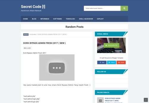 
                            11. DORK BYPASS ADMIN FRESH 2017 ( NEW ) - Secret Code [!]