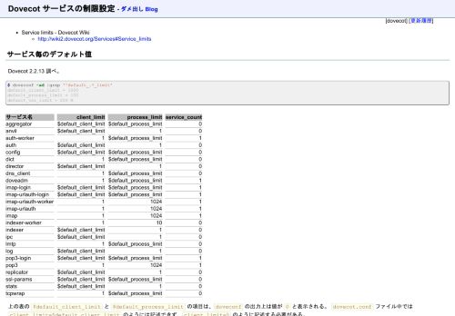 
                            7. Dovecot サービスの制限設定 - ダメ出し Blog