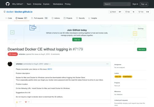 
                            2. Download Docker CE without logging in · Issue #7179 · docker/docker ...