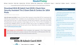 
                            5. Download IB Admit Card 2018 for 1054 MHA IB Security Assistant ...
