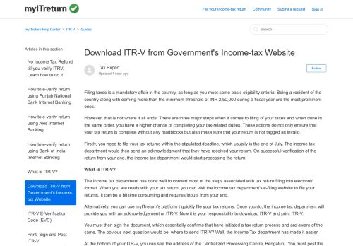 
                            13. Download ITR-V from Government's Income-tax Website – myITreturn ...