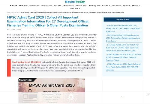 
                            4. Download MPSC Hall Ticket 2018 – For 862 Tax Assistant Post ...