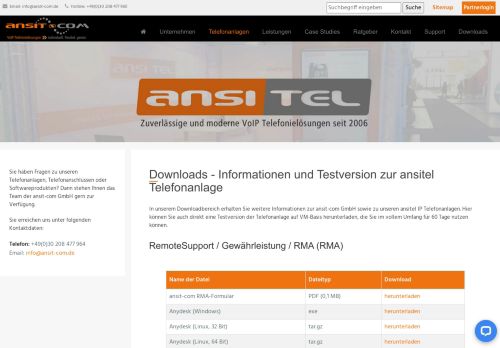 
                            3. Downloads - Telefonanlage, TAPI-Treiber und Fernwartung - Ansitel