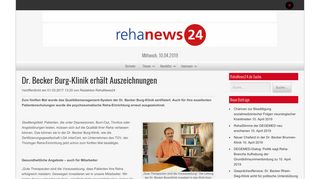 
                            6. Dr. Becker Burg-Klinik erhält Auszeichnungen - RehaNews24