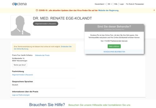 
                            12. Dr. med. Renate Ege-Kolandt (Allgemein- / Hausarzt) in 89597 ...