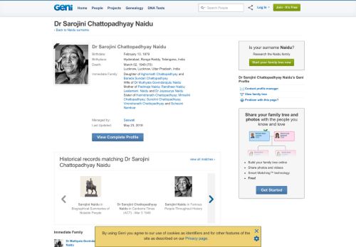 
                            10. Dr Sarojini Chattopadhyay Naidu (1879 - 1949) - Genealogy - Geni.com