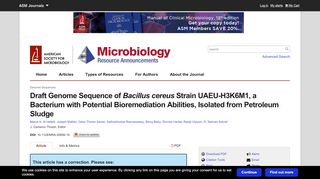 
                            7. Draft Genome Sequence of Bacillus cereus Strain UAEU ...