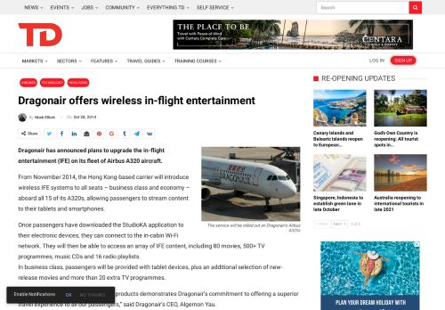 
                            13. Dragonair offers wireless in-flight entertainment - Travel Daily Media