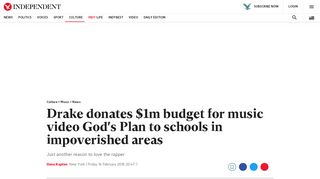 
                            7. Drake donates $1m budget for music video God's Plan to schools in ...