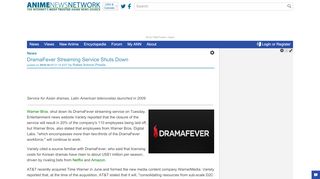 
                            6. DramaFever Streaming Service Shuts Down - Anime News Network