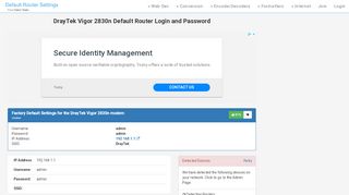 
                            3. DrayTek Vigor 2830n Default Router Login and Password