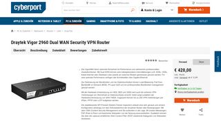 
                            12. Draytek Vigor 2960 Dual WAN Security VPN Router ++ Cyberport