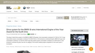 
                            11. Drive system for the BMW i8 wins International Engine of the Year ...