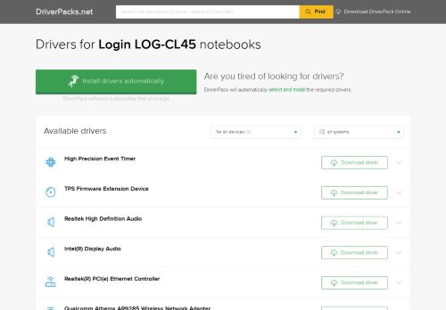 
                            7. Drivers for Login LOG-CL45 notebooks - DriverPacks.net