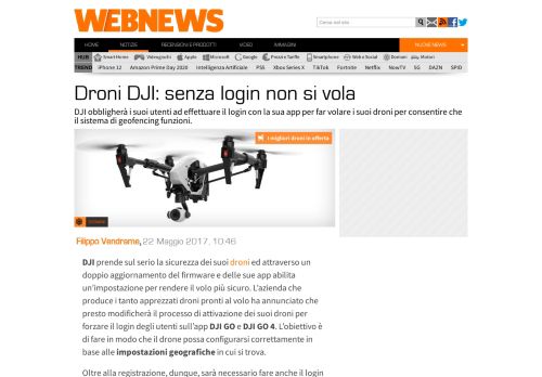 
                            9. Droni DJI: senza login non si vola | Webnews