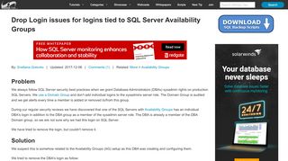 
                            4. Drop Login issues for logins tied to SQL Server Availability Groups