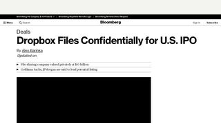 
                            12. Dropbox Files Confidentially for U.S. IPO - Bloomberg