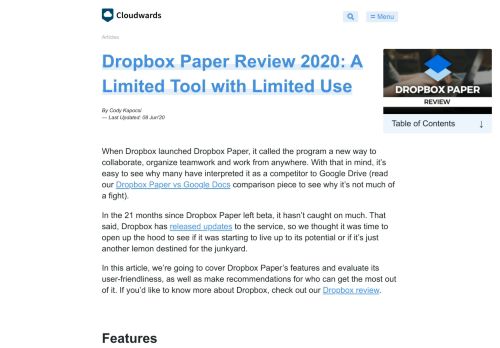
                            9. Dropbox Paper Review 2019: A Limited Tool with Limited Use
