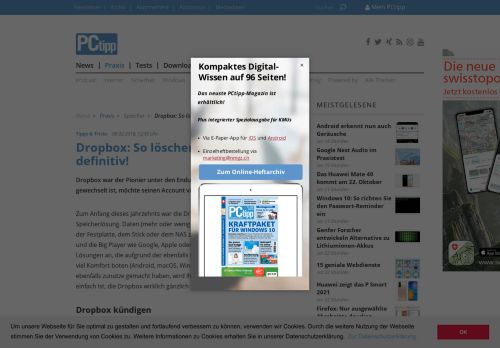 
                            12. Dropbox: So löschen Sie den Account definitiv! - PCtipp.ch