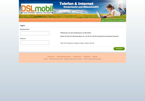 
                            1. DSLmobil Kundenmenü: Log-In