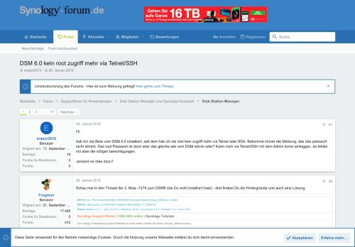 
                            3. DSM 6.0 kein root zugriff mehr via Telnet/SSH - Synology-Forum