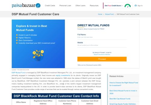 
                            8. DSP BlackRock Mutual Fund Customer Care - 24*7 Toll Free Number ...