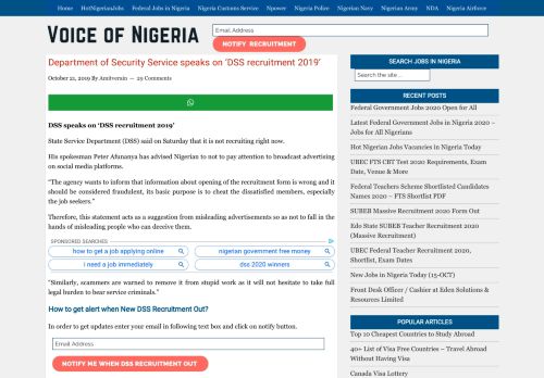 
                            1. DSS Recruitment 2019 Registration Portal Login at www.dss.gov.ng