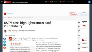 
                            9. DSTV case highlights smart card vulnerability | ITWeb