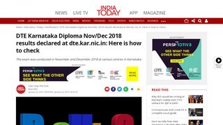 
                            7. DTE Karnataka Diploma Nov/Dec 2018 results declared at dte.kar.nic.in