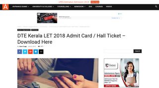 
                            8. DTE Kerala LET 2018 Admit Card / Hall Ticket – Download Here ...