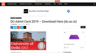 
                            4. DU Admit Card 2019 – Download Here (du.ac.in) | AglaSem ...