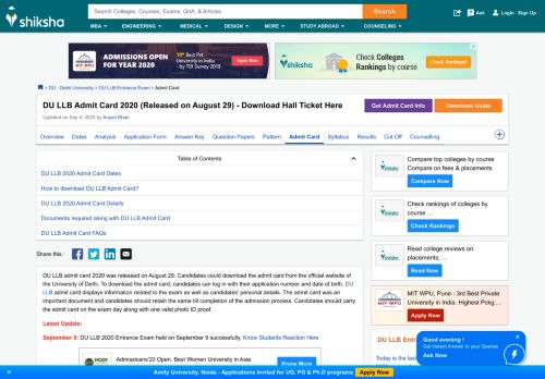
                            13. DU LLB Entrance Exam Admit Card 2019 - Shiksha.com