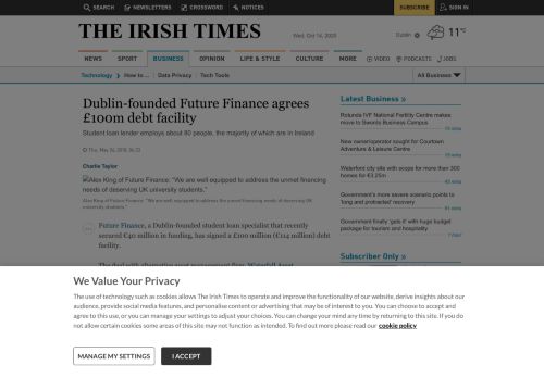 
                            9. Dublin-founded Future Finance agrees £100m debt facility
