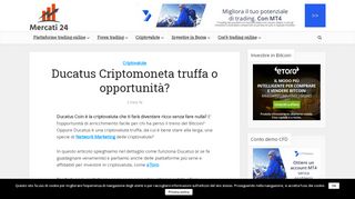 
                            12. Ducatus Criptomoneta trufffa o opportunità? - Mercati24