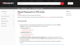
                            11. Dukascopy - Reset Password or PIN Code